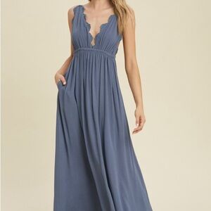 Elegant Blue Sleeveless Maxi Dress